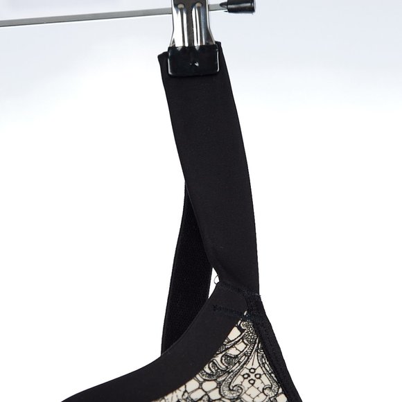 Cacique Lightly Lined Full Coverage T-Shirt Bra Black Lace Print Underwire 46DDD - Picture 3 of 9